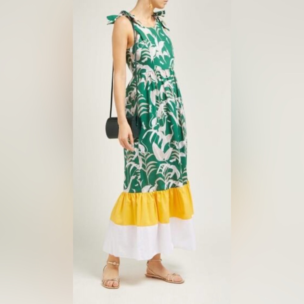 Borgo De Nor Animal Kingdom Green White Yellow Maxi Dress UK 8